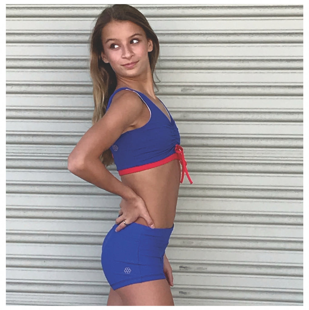 blue & red cinch top - SIDE